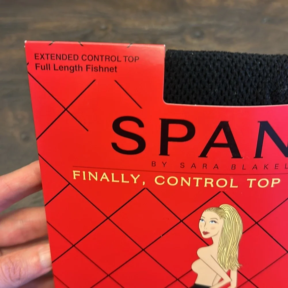 Spanx Control Top Fishnets, Black, Size A - Picture 3 of 6